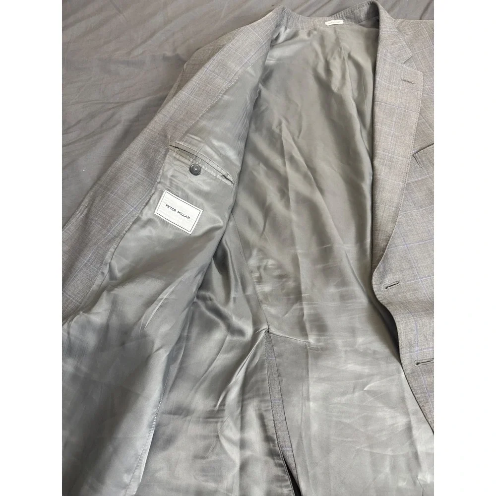 Peter Millar Grey Glen Plaid Virgin Wool Sport Coat Blazer 50R Made in Portugal